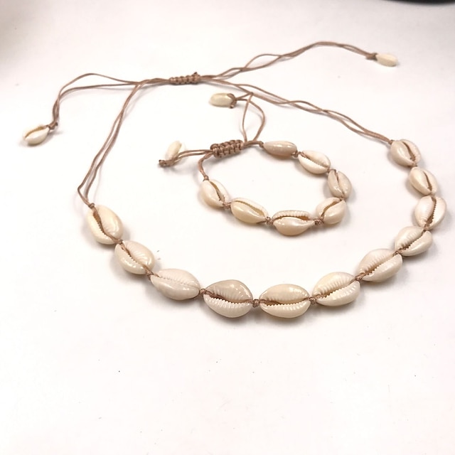  Women's White Necklace Bracelet Loom Bracelet Braided Weave Blessed Simple Natural Classic Shell Earrings Jewelry Beige For Street Gift Daily Holiday Festival 1 set