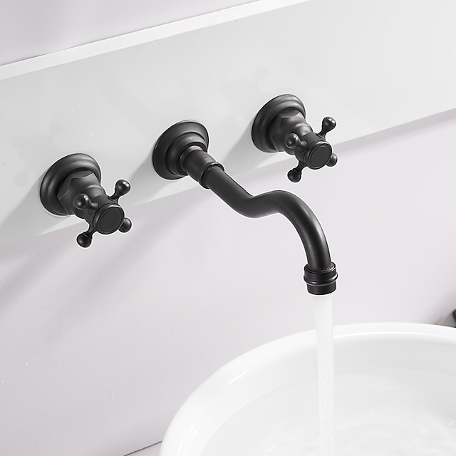  Bathroom Sink Faucet - Wall Mount / Widespread Electroplated Wall Mounted Two Handles Three HolesBath Taps
