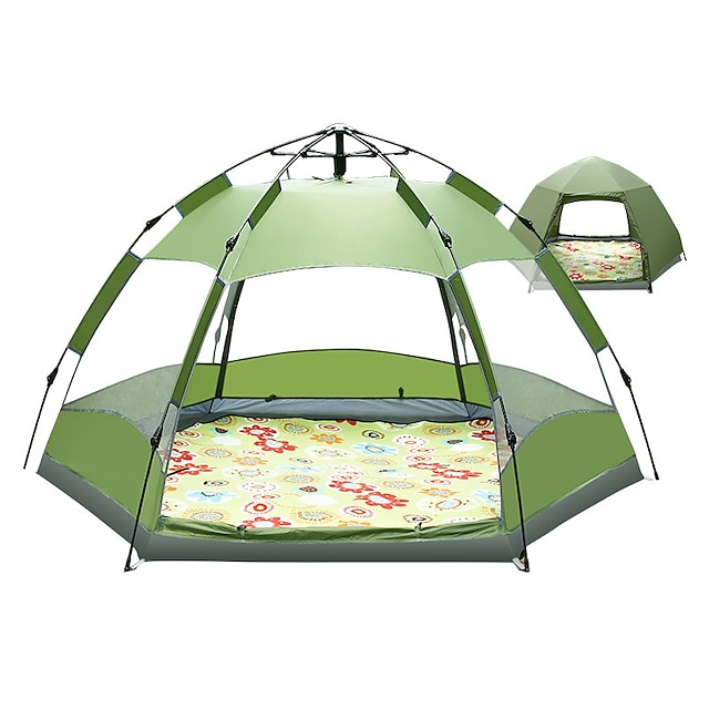  4 person Automatic Tent Outdoor UV Resistant Rain Waterproof UPF50+ Double Layered Automatic Camping Tent 2000-3000 mm for Camping / Hiking / Caving PU Leather 240*240*135 cm