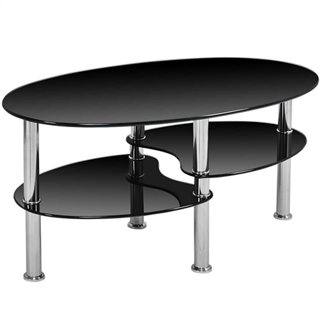 Modern Black Tempered Glass Coffee Table with Bottom Shelf 2023 US
