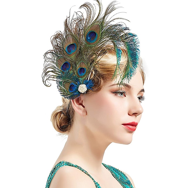  Charleston 1920s Vintage The Great Gatsby Flapper Headband Women's Feather Costume Green Vintage Cosplay Festival