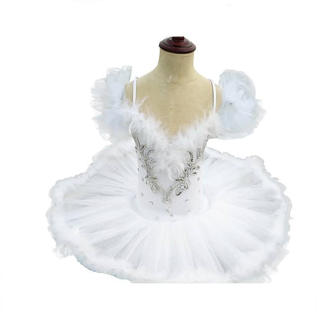  Kids' Dancewear Ballet Dress Feathers / Fur Glitter Crystals / Rhinestones Girls' Training Performance Spandex