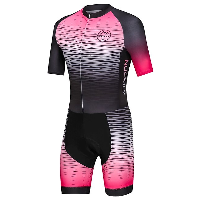  Nuckily Men's Triathlon Tri Suit Mountain Bike MTB Road Bike Cycling Rosy Pink Gradient Bike Windproof Breathable Quick Dry Spandex Sports Geometric Gradient Clothing Apparel / Micro-elastic