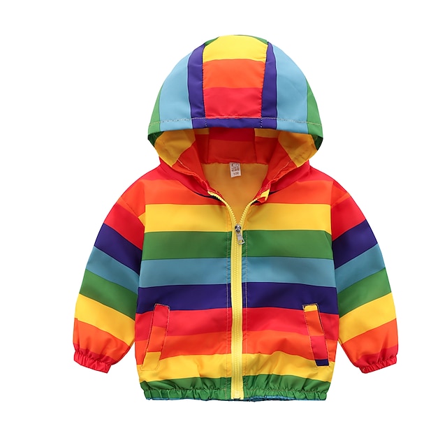  Boys 3D Color Block Rainbow Trench Coat Active Basic Polyester Kids