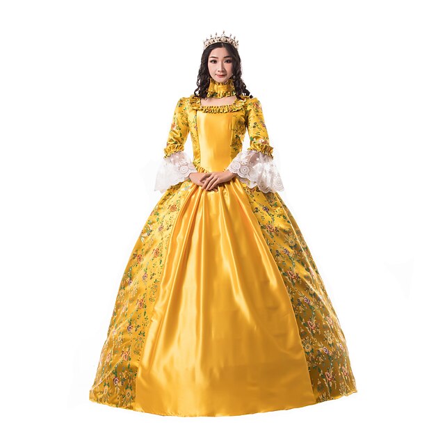  Princess Maria Antonietta Floral Style Rococo Victorian Renaissance Vacation Dress Dress Party Costume Masquerade Prom Dress Women's Lace Lace Costume Yellow Vintage Cosplay Christmas Halloween Party