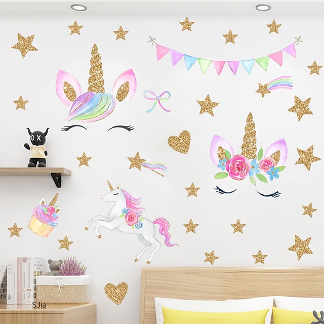 Home & Garden Home Decor | Rainbow Star Cute Unicorn Wall Stickers - Words & Quotes Wall Stickers / Plane Wall Stickers Characte