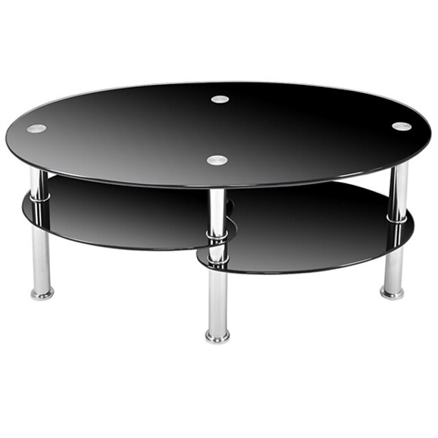 Modern Black Tempered Glass Coffee Table with Bottom Shelf 2023 US