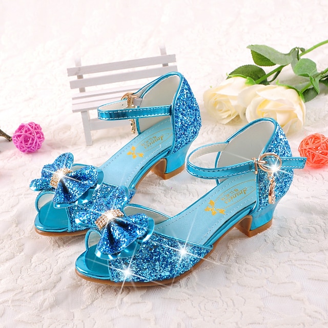  Girls' Flower Girl Shoes / Tiny Heels for Teens Synthetics Sandals Dress Shoes Kids / Teenager Bowknot / Buckle / Sequin Pink / Blue / Silver Spring / Summer / Peep Toe / Party & Evening / Rubber