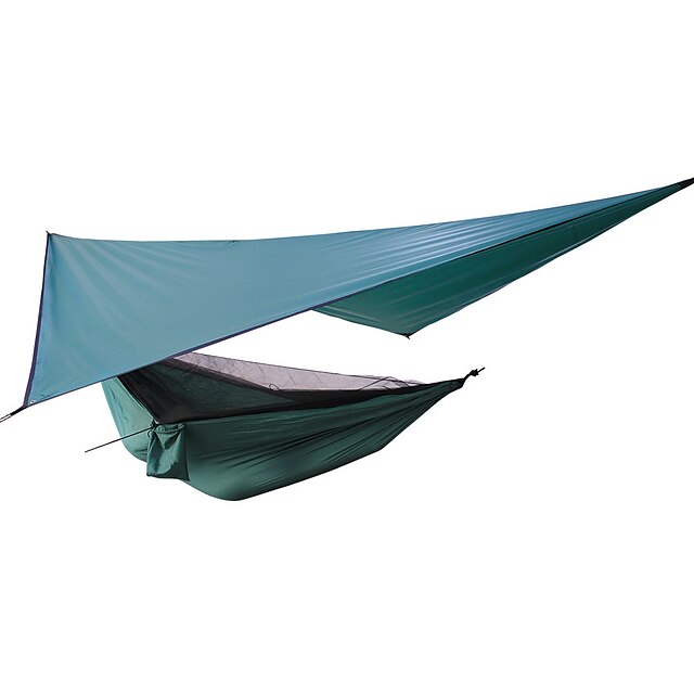  Camping-hængekøje med myggenet Udendørs Vindtæt Regn-sikker Nylon med karabiner og træstropper for 1 Person Vandring Rejse Navyblå 270*140 cm