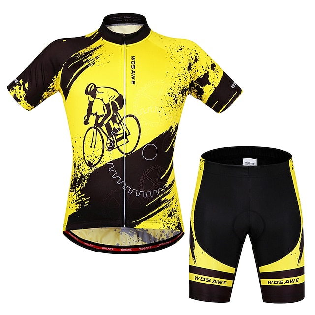  WOSAWE Men's Women's Short Sleeve Cycling Jersey with Shorts Yellow / Black Bike Jersey Clothing Suit Breathable 3D Pad Moisture Wicking Quick Dry Anatomic Design Sports Silicone Elastane Painting