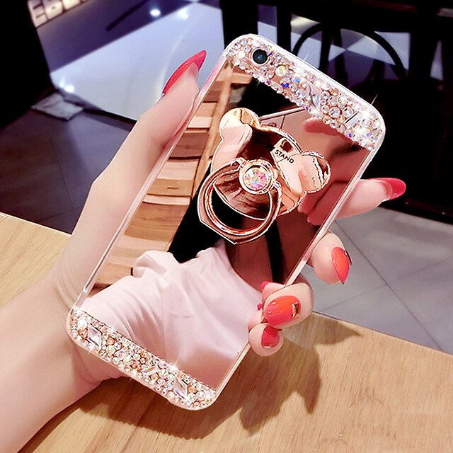  Phone Case Mirror Surface Phone Case With Bear Shaped Ring & Stand For iPhone SE 3 iPhone 13 Pro Max 12 11 X XR XS Max 8 7 Plus