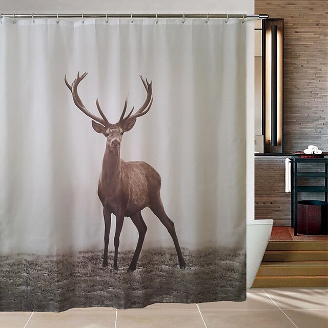 Home & Garden Bath Accessories | Bathroom Shower Curtain with Hooks Modern Polyester Waterproof Deer Pattern Bathtub Curtain 1pc