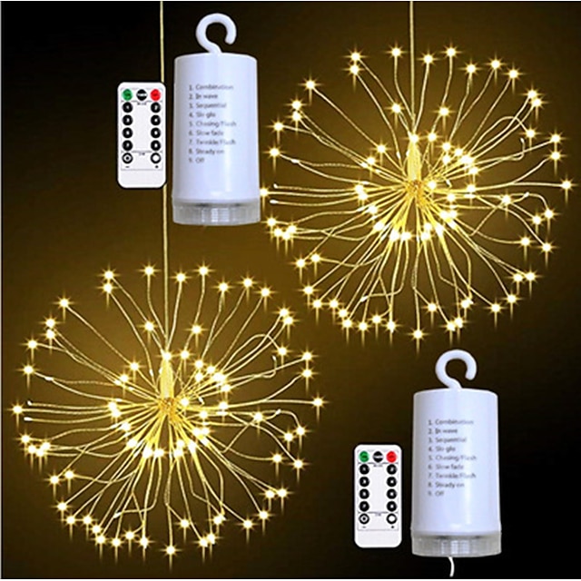  Outdoor Waterproof Firework Lights 180 LED Starburst Copper Wire Twinkle Lights 8 Modes Fairy Lights with Remote Hanging Lights for Party Wedding Patio Bedroom Garden Decoration