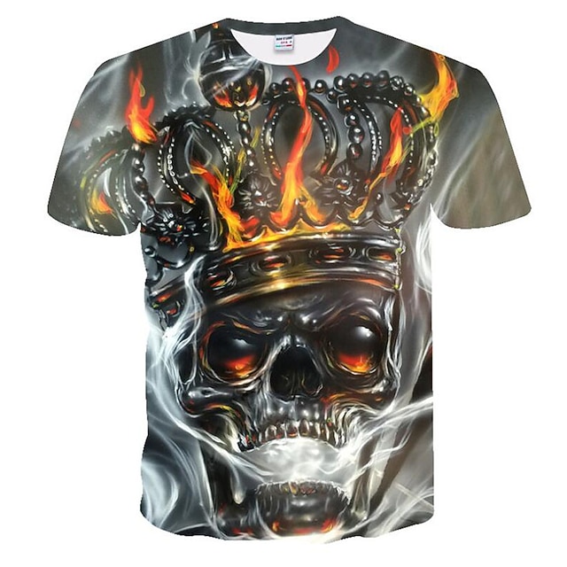 

Men's T shirt Graphic 3D Skull Plus Size Round Neck Going out Casual / Daily Print Short Sleeve Tops Rock Punk Gothic Gray