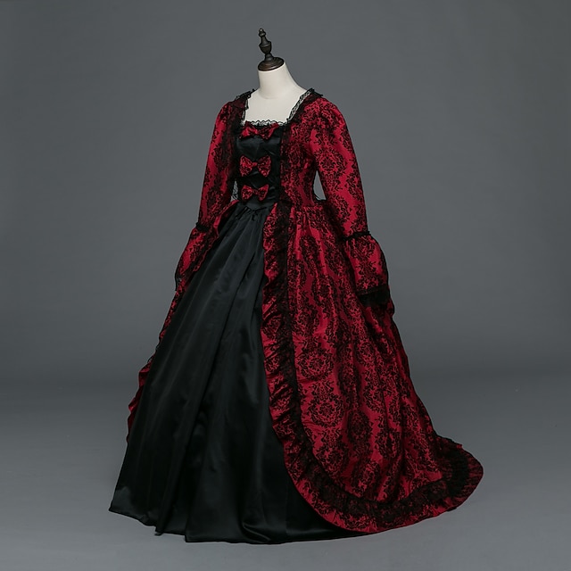  Da principessa Maria Antonietta Stile Floreale Rococò Vittoriano Rinascimentale vestito da vacanza Vestiti Vestito da Serata Elegante Stile Carnevale di Venezia Per donna Pizzo Costume Rosso + nero