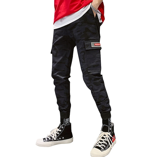  Men's Sporty Streetwear Cotton Skinny Jogger Chinos Pants Solid Colored Full Length Black Army Green