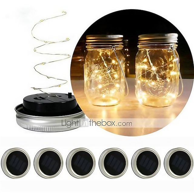 2pcs Jars Warm Solar Mason Jar Lid Lights 20 LED Fairy Lights Xmas Garden Decor 