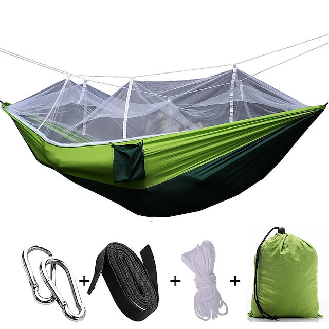  Camping Hammock with Mosquito Net Double Hammock Outdoor Portable Anti-Mosquito Ultra Light (UL) Dust Proof Quick Dry Parachute Nylon with Carabiners and Tree Straps for 2 person Hunting Fishing