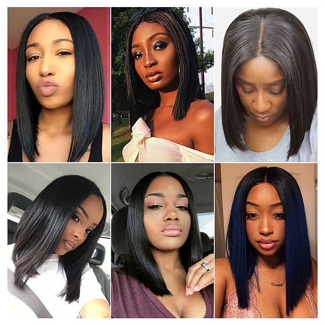 Beauty & Hair Wigs & Hair Pieces | Human Hair 4x13 Closure Wig Bob Short Bob Free Part style Brazilian Hair Natural Straight Nat