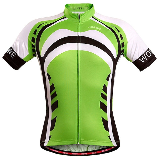  WOSAWE Men's Women's Short Sleeve Cycling Jersey Green Stripes Bike Jersey Top Mountain Bike MTB Road Bike Cycling Windproof Breathable Quick Dry Sports Polyester Spandex Clothing Apparel / Stretchy