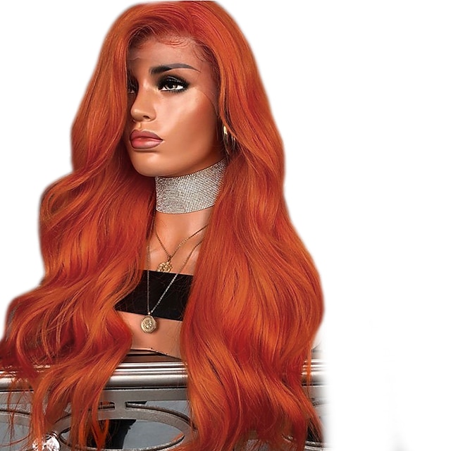 Beauty & Hair Wigs & Hair Pieces | Synthetic Lace Front Wig Wavy Side Part Lace Front Wig Long Orange Synthetic Hair 18-24 inch 