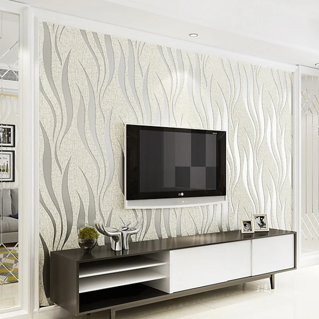 Strip Wallpaper Damask Wall Covering Sticker Film Flocking Non Woven Adhesive required Home Décor 1000x53cm/393.7x20.87inch 7