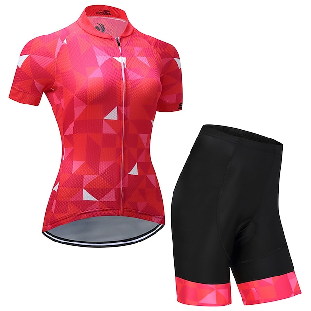  Men's Women's Short Sleeve Cycling Jersey with Shorts Red+Black Plaid Checkered Bike Clothing Suit Quick Dry Sports Plaid Checkered Mountain Bike MTB Road Bike Cycling Clothing Apparel / Stretchy