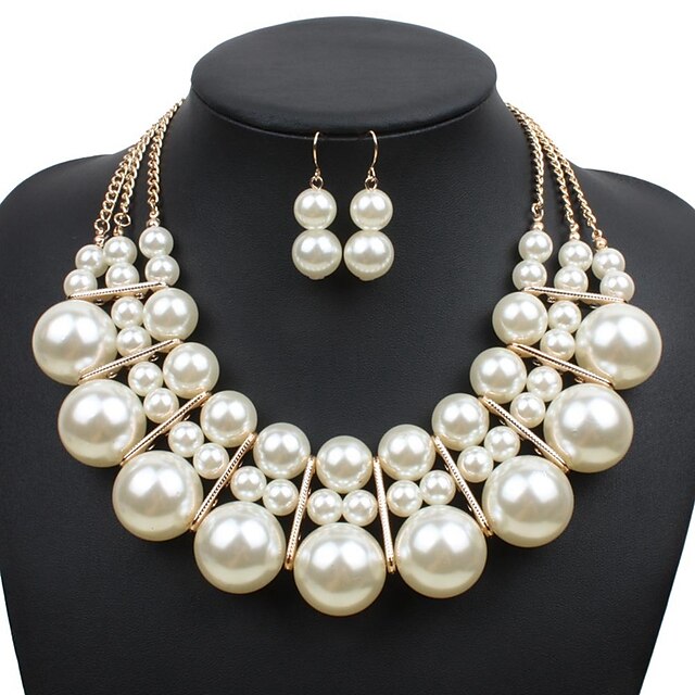  Women's Necklace Earrings Layered Ball Stylish Oversized Imitation Pearl Earrings Jewelry Gold / White / Red For Daily 1 set
