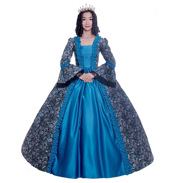  Princess Maria Antonietta Floral Style Rococo Victorian Renaissance Vacation Dress Dress Party Costume Masquerade Prom Dress Women's Lace Costume Blue Vintage Cosplay Christmas Halloween Party