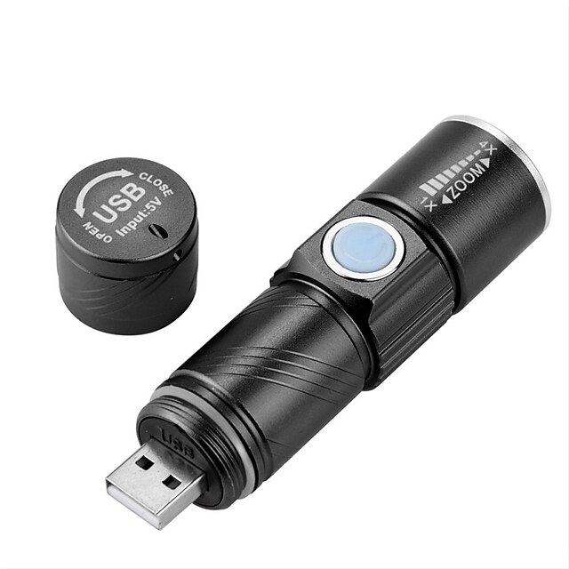  Mini USB LED Flashlight Torch Outdoor Camping Light Rechargeable Waterproof Zoomable Lamp 3 Mode Handy Flash Light