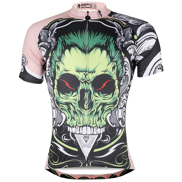  ILPALADINO Men's Short Sleeve Cycling Jersey Summer Polyester Green Skull Bike Jersey Top Mountain Bike MTB Road Bike Cycling Ultraviolet Resistant Quick Dry Breathable Sports Clothing Apparel