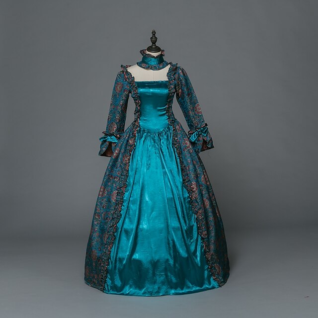  Πριγκίπισσα Μαρία Αντωνιέτα Floral στυλ Ροκοκό Βικτοριανό Αναγέννησης φόρεμα διακοπών Φορέματα Κοστούμι πάρτι Χορός μεταμφιεσμένων Γυναικεία Δαντέλα Στολές Μπλε Πεπαλαιωμένο Μεταμφίεση
