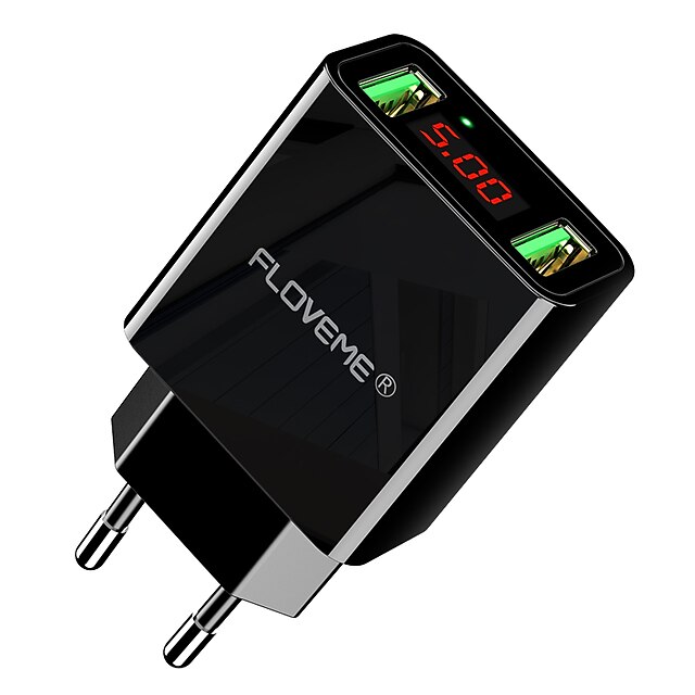  floveme EU Plug QC 2.2a dc5v מהיר מהיר תשלום 2 יציאות USB הוביל תצוגה דיגיטלית תמיכה טלפון / שולחן והתקנים אחרים