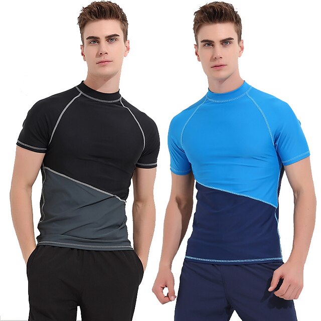 Sports & Outdoors Surfing, Diving & Snorkeling | Mens Rash Guard Breathable Quick Dry Short Sleeve Sun Shirt Swimming Beach Wate