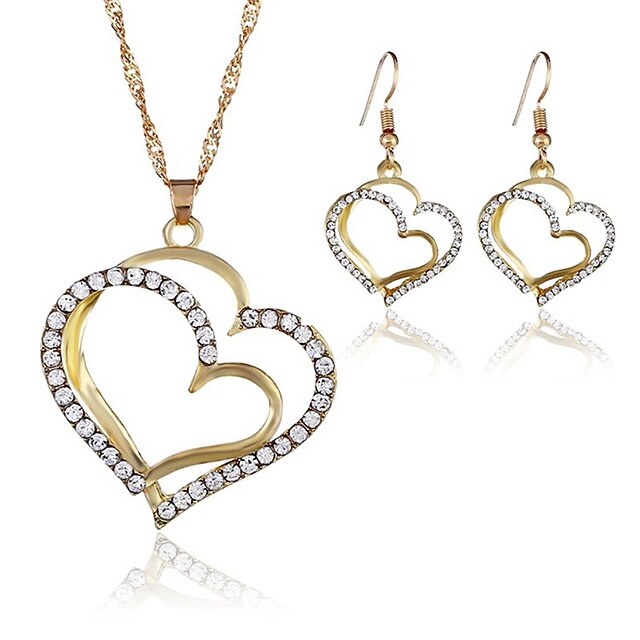  Women's Silver Gold Pendant Necklace Earrings Set Geometrical Heart Trendy Earrings Jewelry Gold / Silver For Holiday Two-piece Suit