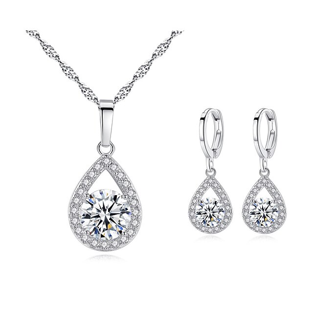  Women's Cubic Zirconia Bridal Jewelry Sets Classic Drop Elegant Sweet Rhinestone Earrings Jewelry Silver For Party Gift 1 set
