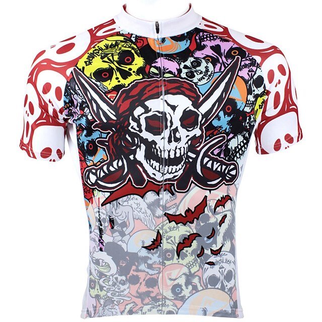  ILPALADINO Men's Cycling Jersey Short Sleeve Bike Jersey Top with 3 Rear Pockets Mountain Bike MTB Road Bike Cycling Breathable Ultraviolet Resistant Quick Dry Red Skull Polyester Sports Clothing