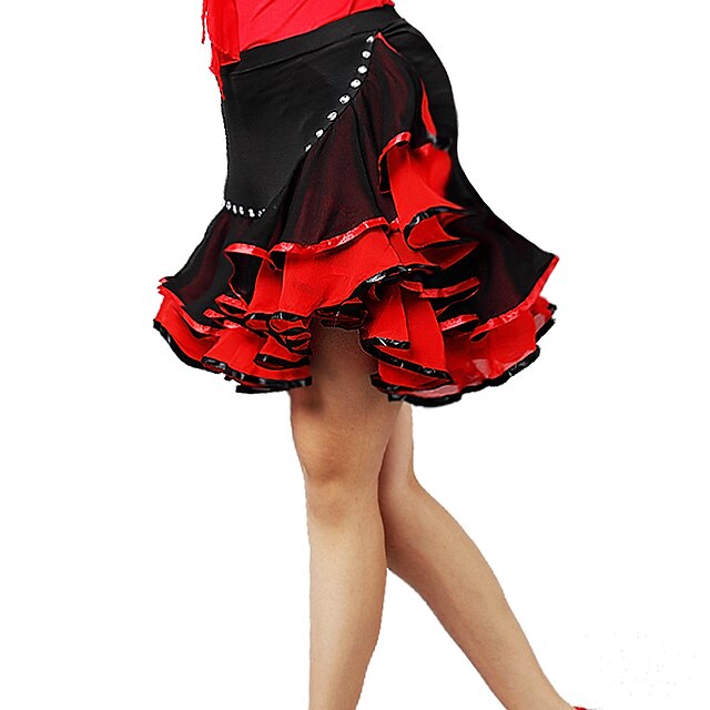  Latin Dance Skirts Ruching Split Joint Crystals / Rhinestones Women's Training Performance Chiffon Ice Silk