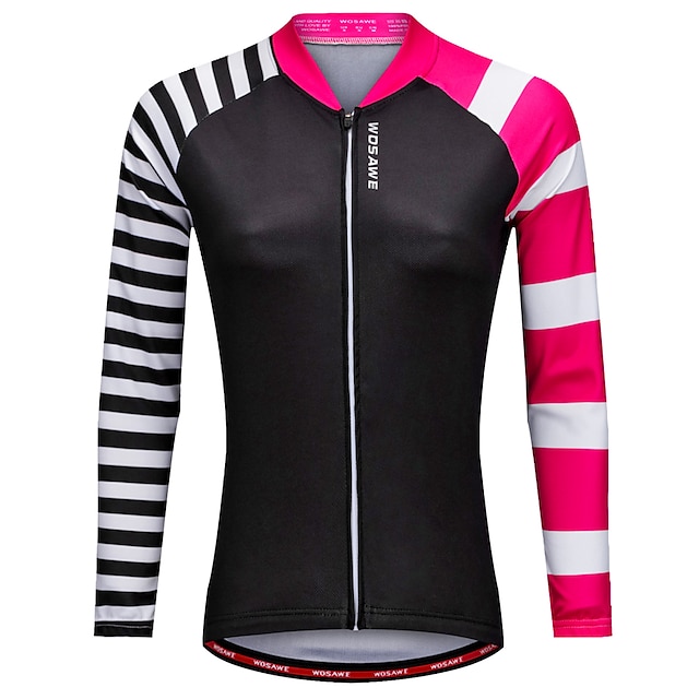  WOSAWE Damen Radtrikot fahrradbekleidung Fahrradtrikot Langarm Winter Fahhrad Trikot Shirt mit 3 Gesäßtaschen MTB Mountain Rennrad Tasche auf der Rückseite Schwarz Polyester Sport Bekleidung