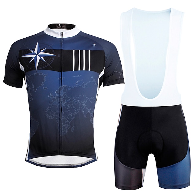  ILPALADINO Men's Cycling Jersey with Bib Shorts Short Sleeve Mountain Bike MTB Road Bike Cycling Dark Blue Bike Bib Shorts Jersey Clothing Suit Lycra Polyester 3D Pad Breathable Ultraviolet Resistant