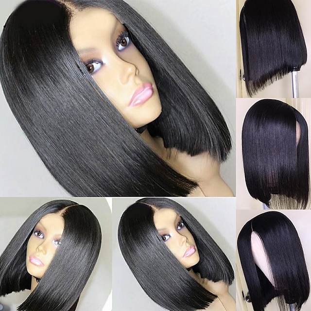 Beauty & Hair Wigs & Hair Pieces | Human Hair 4x13 Closure Wig Bob Short Bob Free Part style Brazilian Hair Natural Straight Nat