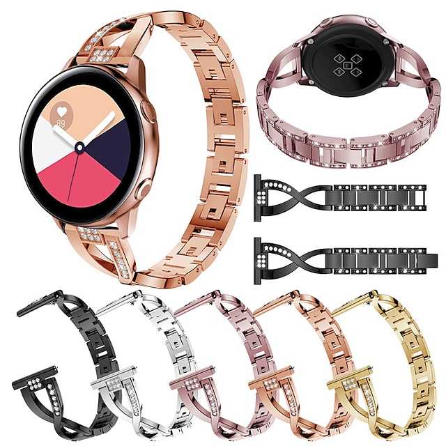  Klockarmband för Samsung Watch 6/5/4 40/44mm, Galaxy Watch 5 Pro 45mm, Galaxy Watch 4/6 Classic 42/46/43/47mm, Watch 3, Active 2, Gear S3 S2 Rostfritt stål Ersättning Rem 20mm 22mm Bling Diamond Lyx