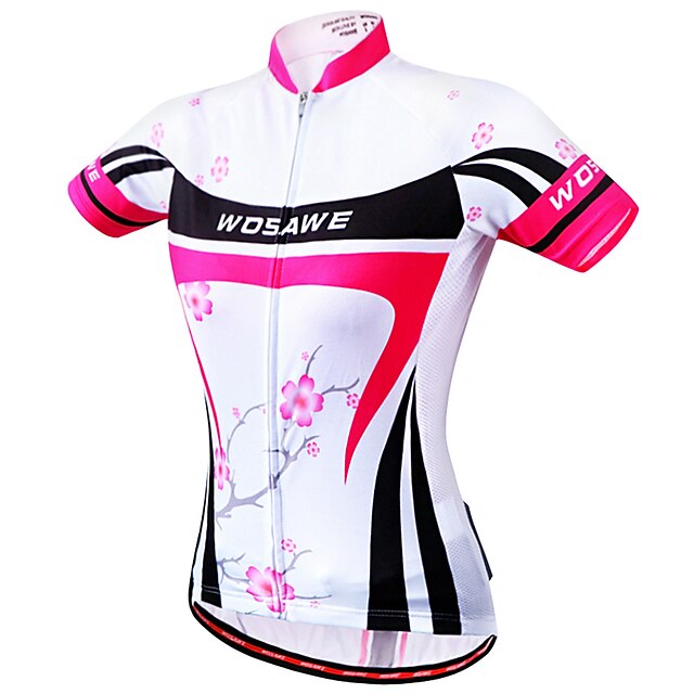  WOSAWE Women's Short Sleeve Cycling Jersey Tankini Summer Polyester Red Floral Botanical Funny Bike Jersey Top Mountain Bike MTB Road Bike Cycling Windproof Anatomic Design Quick Dry Sports Clothing