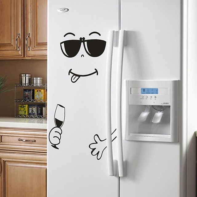  Premium 4 Styles Smile Face Wall Sticker Happy Delicious Face Fridge Stickers Yummy for Food Furniture Decoration Art Poster DIY PVC 20*28CM