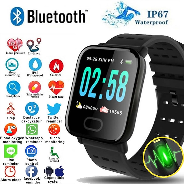  A6S Smart Watch Bluetooth Fitness Tracker Support Notify/ Heart Rate Monitor Sports Smartwatch Compatible Iphone/ Samsung/ Android Phones