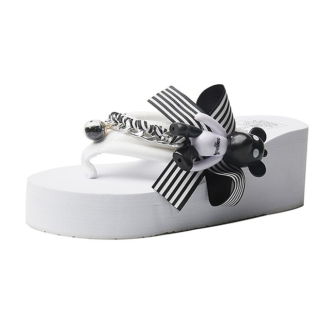  Women's Slippers & Flip-Flops Wedge Heel Polyester Summer Black / White