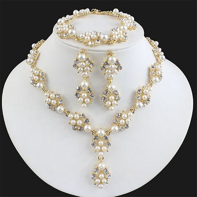  Dámské Bílá Svatební šperky Soupravy Link / řetězec Botanický motiv Luxus Visací Módní Elegantní Napodobenina perel Štras Náušnice Šperky Zlatá / Golden 2 / Golden 3 Pro Svatební Párty Zásnuby