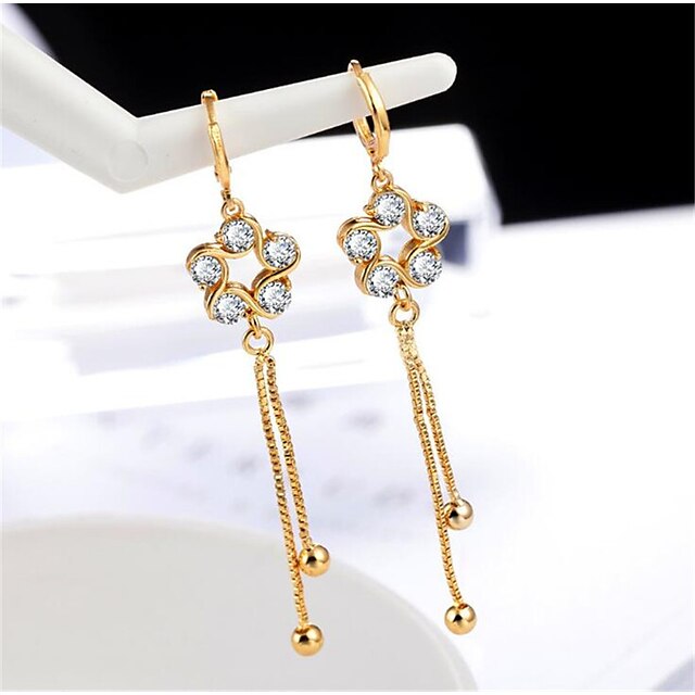  Women's Cubic Zirconia Drop Earrings Classic Joy Stylish Gold Plated Earrings Jewelry Gold For Gift Daily 1 Pair