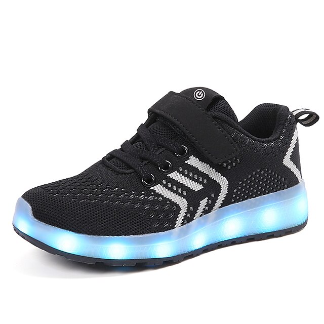  בנים / בנות נעלי ספורט LED / נעליים זוהרות / טעינת USB סריגה / דמוי עור LED נעליים ילדים קטנים (4-7) / ילדים גדולים (7 שנים +) הליכה LED / זורח שחור / אדום / כחול אביב / קיץ / גומי