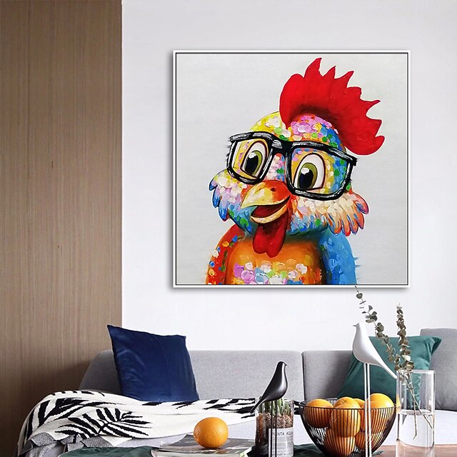 Nursery Oil Painting Handmade Hand Painted Wall Art Pop Cartoon Chicken Animal Home Decoration Décor Stretched Frame Ready to Hang 9